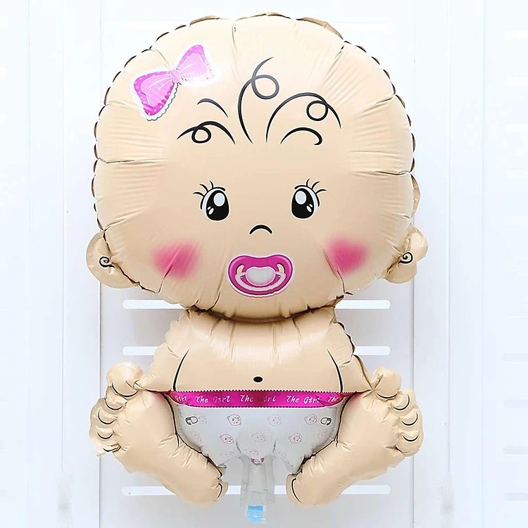 Balon din Folie Metalizata, , Figurina Fetita, Tema Botez, 73x48 cm,  Ambalaj Individual, Pai Inclus, Umflare cu Aer sau Heliu, Roz - imagine 4