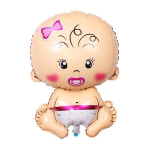 Balon din Folie Metalizata, , Figurina Fetita, Tema Botez, 73x48 cm,  Ambalaj Individual, Pai Inclus, Umflare cu Aer sau Heliu, Roz