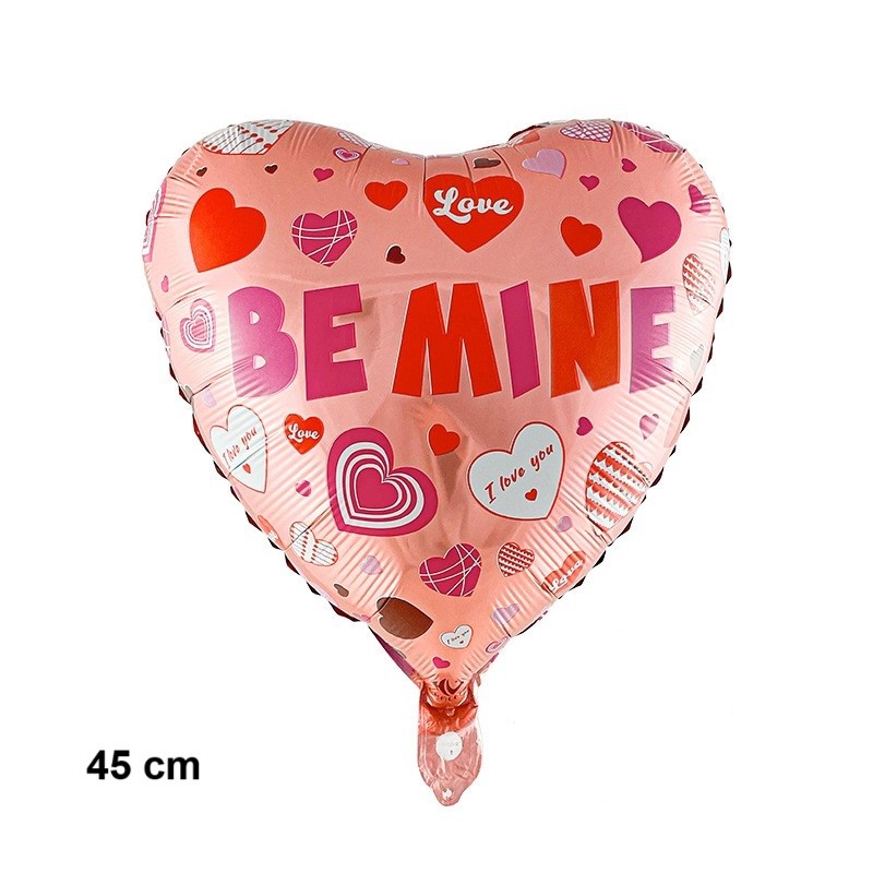 Balon din Folie Metalizata, , Figurina Inimioara, Model BE MINE, Tematica Iubire, 45 cm, Ambalaj Individual, Pai Inclus, Umflare cu Aer sau Heliu, Rosu - imagine 2