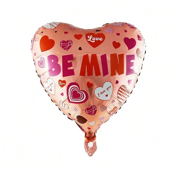 Balon din Folie Metalizata, , Figurina Inimioara, Model BE MINE, Tematica Iubire, 45 cm, Ambalaj Individual, Pai Inclus, Umflare cu Aer sau Heliu, Rosu - imagine 3