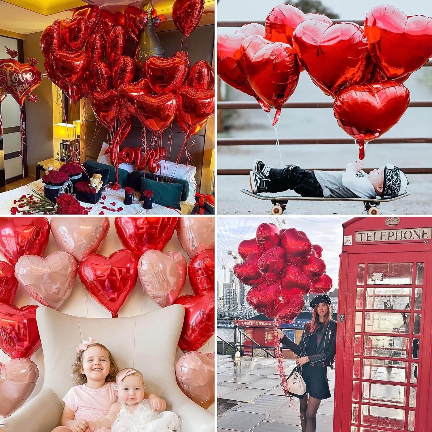 Balon din Folie Metalizata, , Figurina Inimioara, Model Simplu, Tematica Iubire, 40 cm, Ambalaj Individual, Pai Inclus, Umflare cu Aer sau Heliu, Rosu - imagine 3