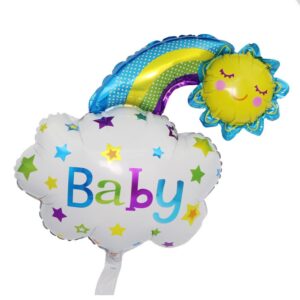 Balon din Folie Metalizata, , Figurina Soare si Nor, Tema Botez, 60x53 cm, Ambalaj Individual, Pai Inclus, Umflare cu Aer sau Heliu, Albastru