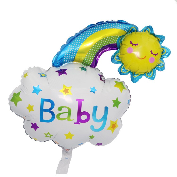 Balon din Folie Metalizata, , Figurina Soare si Nor, Tema Botez, 60x53 cm, Ambalaj Individual, Pai Inclus, Umflare cu Aer sau Heliu, Albastru