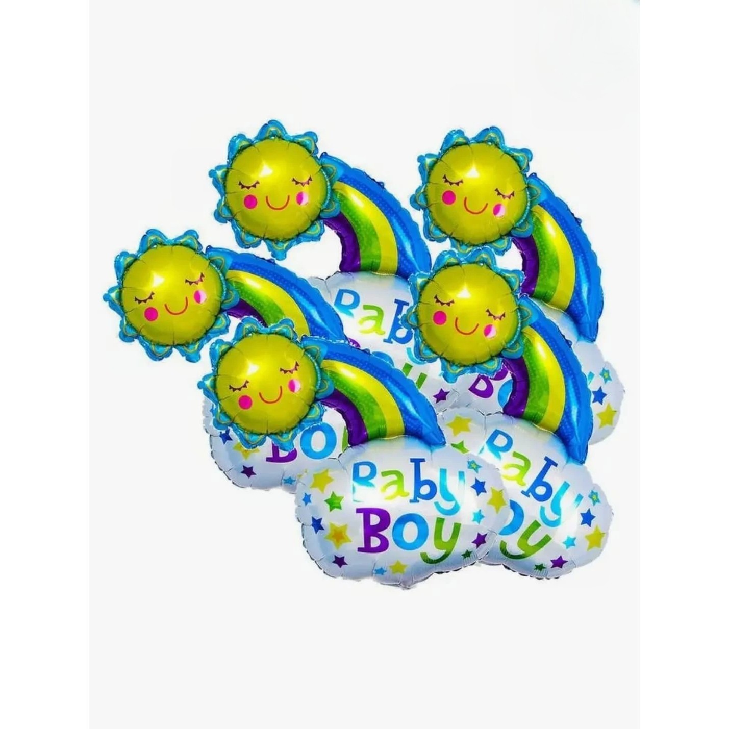 Balon din Folie Metalizata, , Figurina Soare si Nor, Tema Botez, 60x53 cm, Ambalaj Individual, Pai Inclus, Umflare cu Aer sau Heliu, Albastru - imagine 4