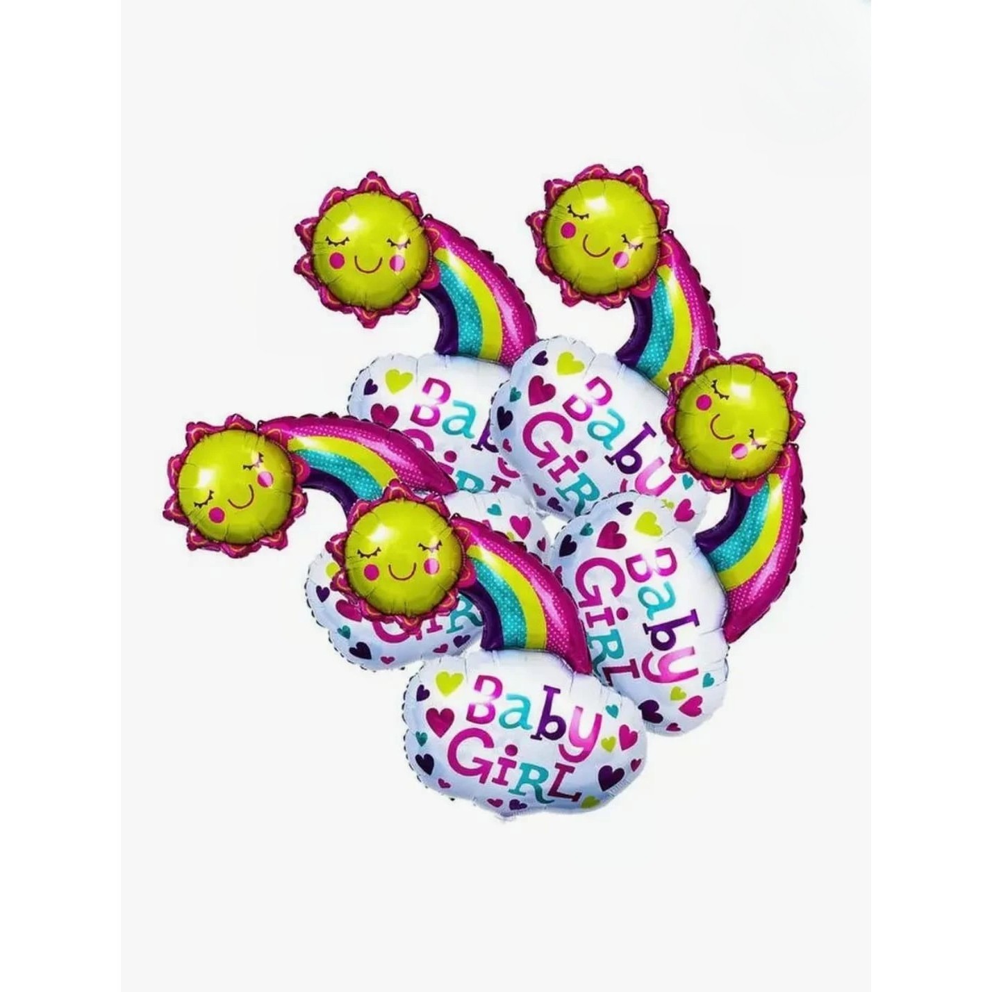 Balon din Folie Metalizata, , Figurina Soare si Nor, Tema Botez, 60x53 cm, Ambalaj Individual, Pai Inclus, Umflare cu Aer sau Heliu, Roz - imagine 3