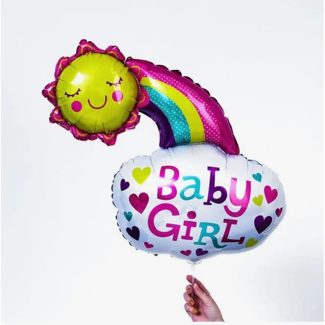 Balon din Folie Metalizata, , Figurina Soare si Nor, Tema Botez, 60x53 cm, Ambalaj Individual, Pai Inclus, Umflare cu Aer sau Heliu, Roz - imagine 4