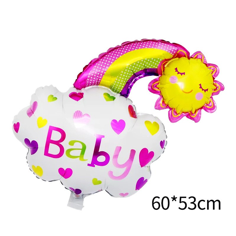 Balon din Folie Metalizata, , Figurina Soare si Nor, Tema Botez, 60x53 cm, Ambalaj Individual, Pai Inclus, Umflare cu Aer sau Heliu, Roz - imagine 2