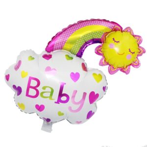Balon din Folie Metalizata, , Figurina Soare si Nor, Tema Botez, 60x53 cm, Ambalaj Individual, Pai Inclus, Umflare cu Aer sau Heliu, Roz