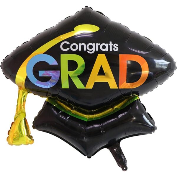 Balon din Folie Metalizata, , Figurina, Model Toca Congrats Grad, Tematica Absolvire,Â  66x66 cm, Ambalaj Individual, Pai Inclus, Umflare cu Aer sau Heliu, Negru