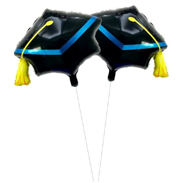 Balon din Folie Metalizata, , Figurina, Model Toca Congrats Grad, Tematica Absolvire, 56x70 cm, Ambalaj Individual, Pai Inclus, Umflare cu Aer sau Heliu, Negru-Albastru - imagine 2