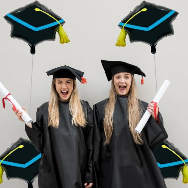 Balon din Folie Metalizata, , Figurina, Model Toca Congrats Grad, Tematica Absolvire, 56x70 cm, Ambalaj Individual, Pai Inclus, Umflare cu Aer sau Heliu, Negru-Albastru - imagine 4