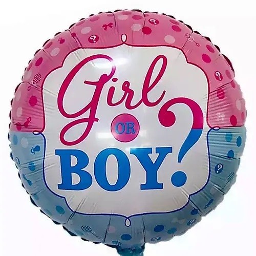 Balon din Folie Metalizata, , Figurina Rotunda, Model Girl or Boy, Tema Gender Reveal, 45 cm, Ambalaj Individual, Pai Inclus, Umflare cu Aer sau Heliu, Albastru/Roz - imagine 3