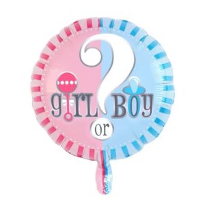 Balon din Folie Metalizata, , Figurina Rotunda, Model Girl or Boy, Tema Gender Reveal, 45 cm, Ambalaj Individual, Pai Inclus, Umflare cu Aer sau Heliu, Albastru/Roz