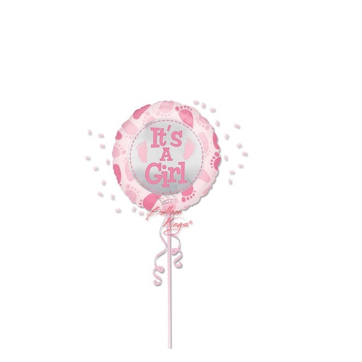 Balon din Folie Metalizata, , Figurina Rotunda, Model It's a Girl, Tema Gender Reveal, 45 cm, Ambalaj Individual, Pai Inclus, Umflare cu Aer sau Heliu, Roz - imagine 2