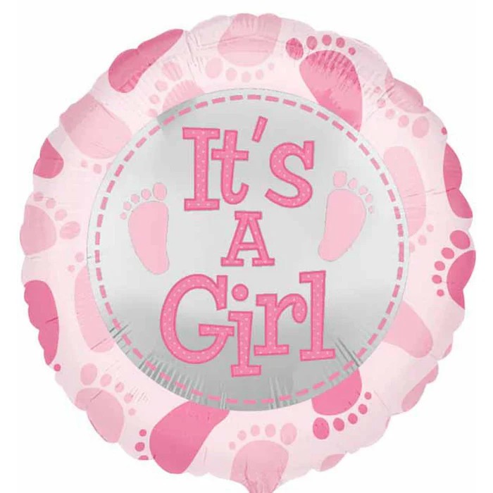 Balon din Folie Metalizata, , Figurina Rotunda, Model It's a Girl, Tema Gender Reveal, 45 cm, Ambalaj Individual, Pai Inclus, Umflare cu Aer sau Heliu, Roz - imagine 3