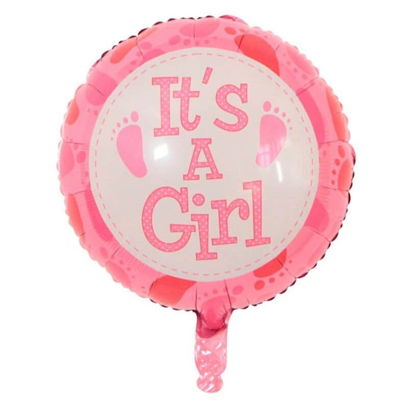 Balon din Folie Metalizata, , Figurina Rotunda, Model It's a Girl, Tema Gender Reveal, 45 cm, Ambalaj Individual, Pai Inclus, Umflare cu Aer sau Heliu, Roz