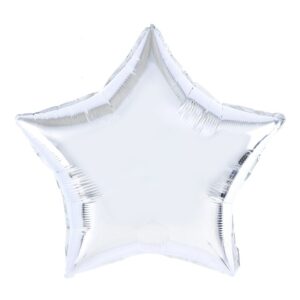 Balon din Folie Metalizata, , Figurina Stea, Model Simplu, Tematica Aniversare, 40 cm, Ambalaj Individual, Pai Inclus, Umflare cu Aer sau Heliu, Argintiu