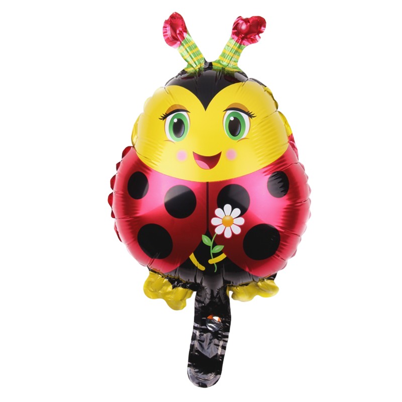 Balon din Folie Metalizata, , Figurina Buburuza, Tema Animalute, 30 cm, Ambalaj Individual, Pai Inclus, Umflare cu Aer sau Heliu, Albastru