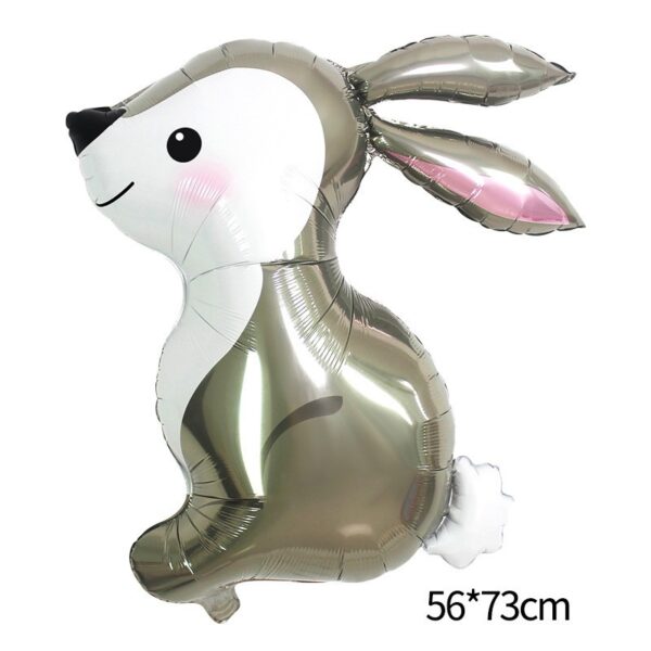 Balon din Folie Metalizata, , Ambalaj Individual, Pai Inclus, Model Iepure, Tema Animalute, 56x73 cm, Umflare cu Aer sau Heliu, Gri - imagine 2