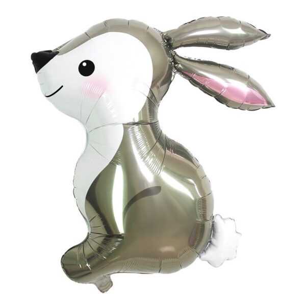 Balon din Folie Metalizata, , Ambalaj Individual, Pai Inclus, Model Iepure, Tema Animalute, 56x73 cm, Umflare cu Aer sau Heliu, Gri
