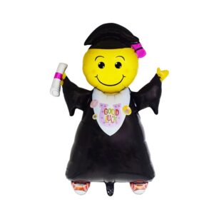 Balon din Folie Metalizata, , Figurina Absolvent, Tema Absolvire, 91x62 cm, Ambalaj Individual, Pai Inclus, Umflare cu Aer sau Heliu, Negru