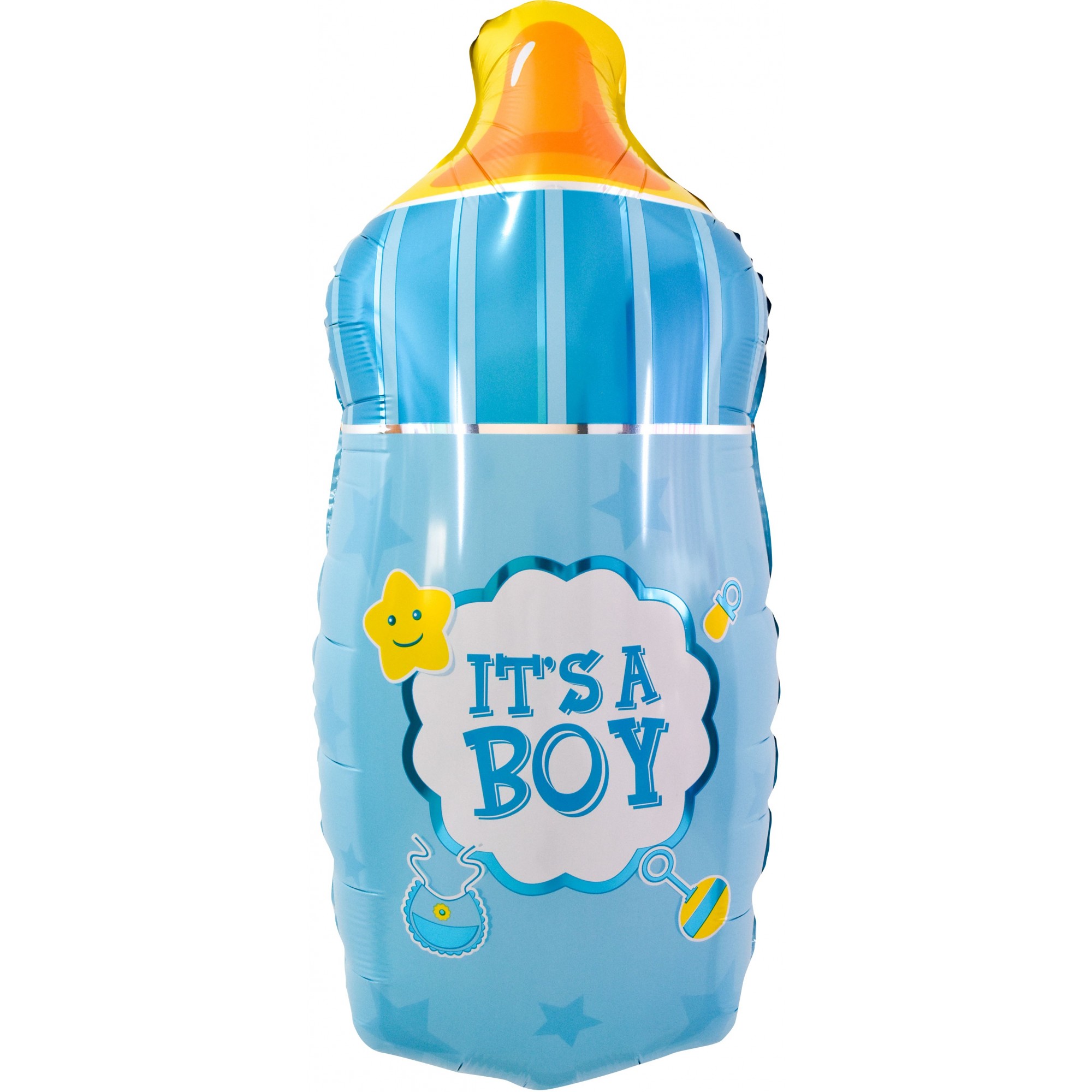 Balon din Folie Metalizata, , Mini Figurina Biberon, Model It's a Boy, Tematica Gender Reveal, 44x20 cm, Ambalaj Individual, Pai Inclus, Umflare cu Aer sau Heliu, Albastru