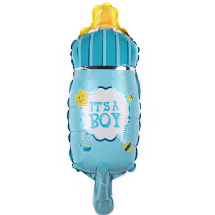Balon din Folie Metalizata, , Mini Figurina Biberon, Model It's a Boy, Tematica Gender Reveal, 44x20 cm, Ambalaj Individual, Pai Inclus, Umflare cu Aer sau Heliu, Albastru - imagine 3