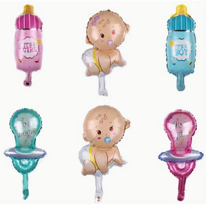 Balon din Folie Metalizata, , Mini Figurina, Model Bebelus Baietel, Tematica Gender Reveal, 45x25 cm, Ambalaj Individual, Pai Inclus, Umflare cu Aer sau Heliu, Multicolor - imagine 3