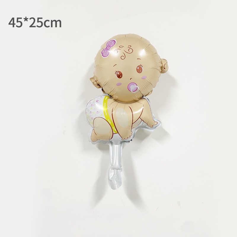 Balon din Folie Metalizata, , Mini Figurina, Model Bebelus Fetita, Tematica Gender Reveal, 45x25 cm, Ambalaj Individual, Pai Inclus, Umflare cu Aer sau Heliu, Multicolor - imagine 3