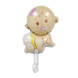 Balon din Folie Metalizata, , Mini Figurina, Model Bebelus Fetita, Tematica Gender Reveal, 45x25 cm, Ambalaj Individual, Pai Inclus, Umflare cu Aer sau Heliu, Multicolor