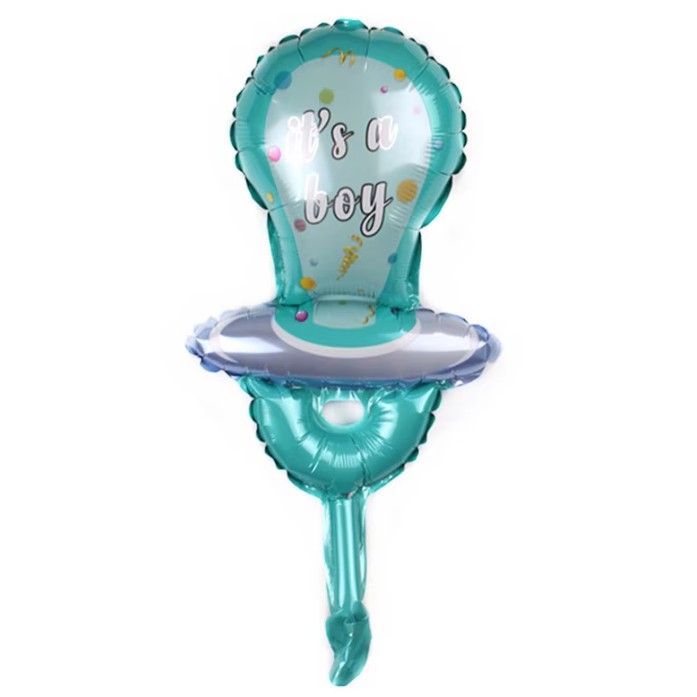 Balon din Folie Metalizata, , Mini Figurina, Model Suzeta, Tematica Gender Reveal, 23x50 cm, Ambalaj Individual, Pai Inclus, Umflare cu Aer sau Heliu, Albastru - imagine 4