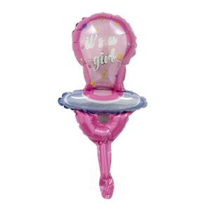 Balon din Folie Metalizata, , Mini Figurina, Model Suzeta, Tematica Gender Reveal, 23x50 cm, Ambalaj Individual, Pai Inclus, Umflare cu Aer sau Heliu, Roz