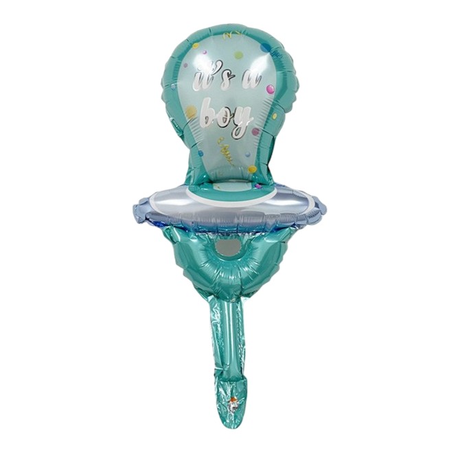 Balon din Folie Metalizata, , Mini Figurina, Model Suzeta, Tematica Gender Reveal, 23x50 cm, Ambalaj Individual, Pai Inclus, Umflare cu Aer sau Heliu, Albastru
