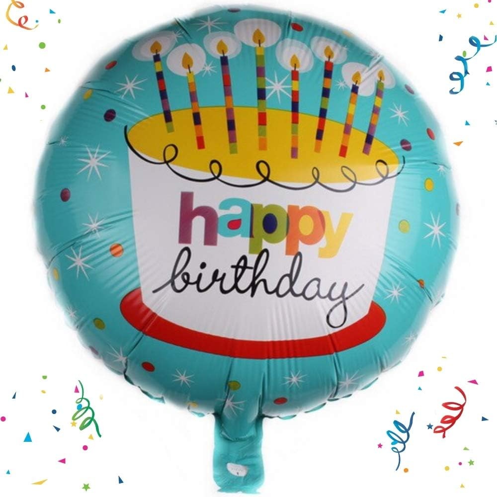 Balon din Folie Metalizata, , Mini Figurina Rotunda, Model Happy Birthday Tort, Tema Aniversare, 45 cm, Ambalaj Individual, Pai inclus, Umflare cu Aer sau Heliu, Albastru - imagine 2