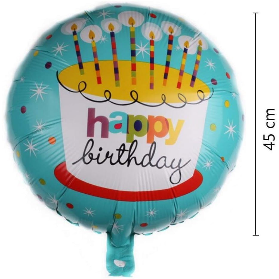 Balon din Folie Metalizata, , Mini Figurina Rotunda, Model Happy Birthday Tort, Tema Aniversare, 45 cm, Ambalaj Individual, Pai inclus, Umflare cu Aer sau Heliu, Albastru - imagine 3