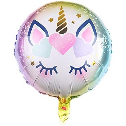 Balon din Folie Metalizata, , Mini Figurina Rotunda, Model Unicorn, Happy Birthday, Tematica Aniversare, 45 cm, Ambalaj Individual, Pai Inclus, Umflare cu Aer sau Heliu, Multicolor - imagine 2