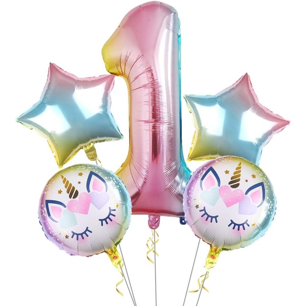 Balon din Folie Metalizata, , Mini Figurina Rotunda, Model Unicorn, Happy Birthday, Tematica Aniversare, 45 cm, Ambalaj Individual, Pai Inclus, Umflare cu Aer sau Heliu, Multicolor - imagine 3