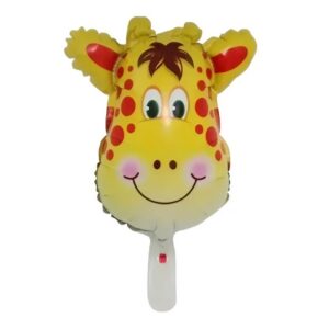 Balon din Folie Metalizata, , Mini Figurine Animalute, Model Girafa, Tematica Aniversare, 32x45 cm, Ambalaj Individual, Pai Inclus, Umflare cu Aer sau Heliu, Multicolor
