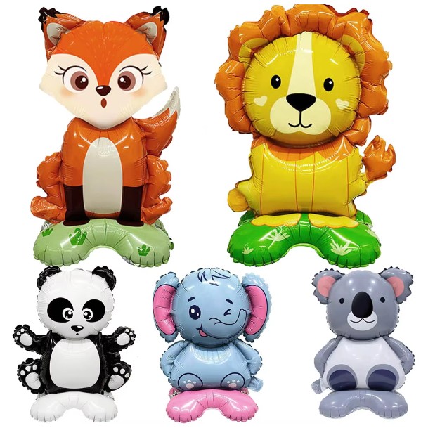 Balon din Folie Metalizata, , Mini Figurine Animalute, Model Koala, Tematica Aniversare, 38x58 cm, Ambalaj Individual, Pai Inclus, Umflare cu Aer sau Heliu, Multicolor - imagine 2