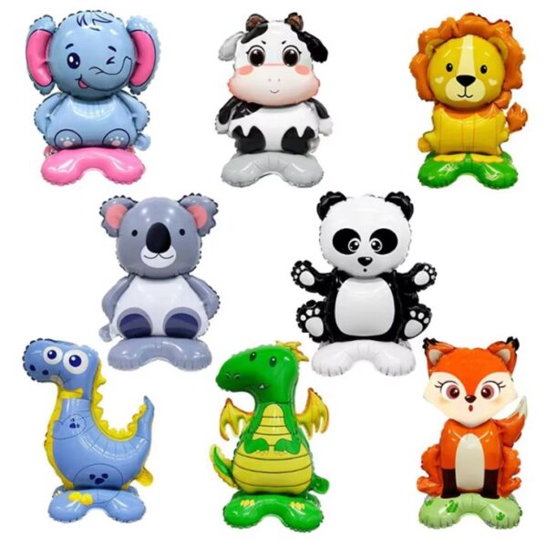 Balon din Folie Metalizata, , Mini Figurine Animalute, Model Koala, Tematica Aniversare, 38x58 cm, Ambalaj Individual, Pai Inclus, Umflare cu Aer sau Heliu, Multicolor - imagine 3