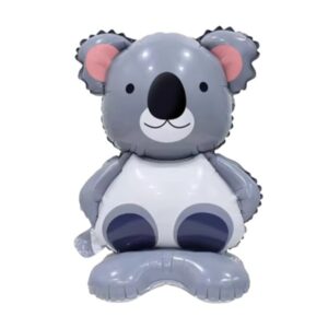 Balon din Folie Metalizata, , Mini Figurine Animalute, Model Koala, Tematica Aniversare, 38x58 cm, Ambalaj Individual, Pai Inclus, Umflare cu Aer sau Heliu, Multicolor