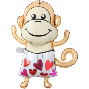 Balon din Folie Metalizata, , Mini Figurine Animalute, Model Maimutica, Tematica Aniversare, 45x28 cm, Ambalaj Individual, Pai Inclus, Umflare cu Aer sau Heliu, Multicolor