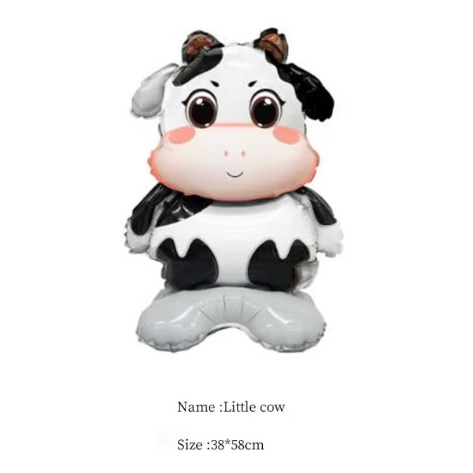 Balon din Folie Metalizata, , Mini Figurine Animalute, Model Vacuta, Tematica Aniversare, 38x58 cm, Ambalaj Individual, Pai Inclus, Umflare cu Aer sau Heliu, Multicolor - imagine 3