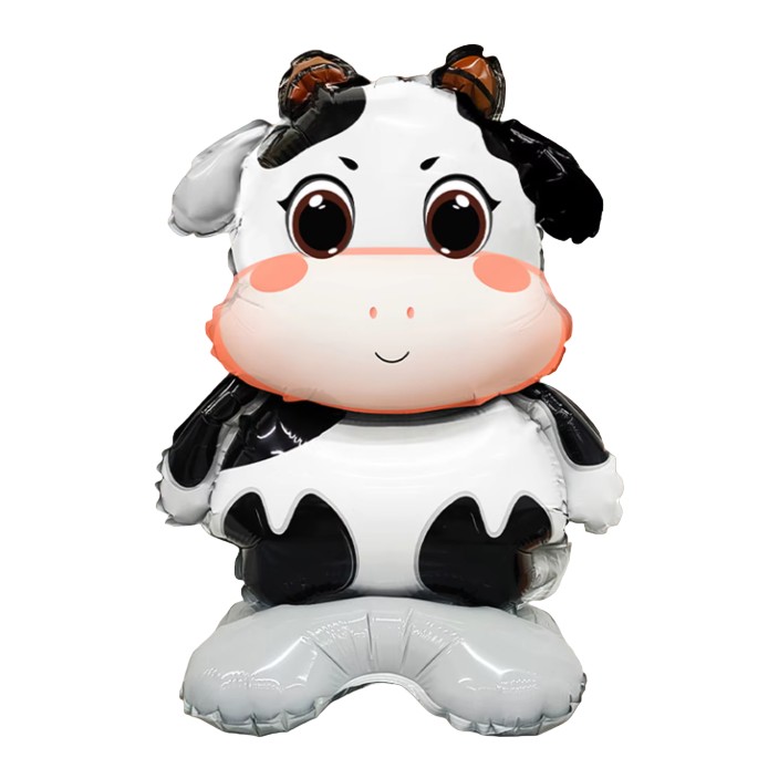 Balon din Folie Metalizata, , Mini Figurine Animalute, Model Vacuta, Tematica Aniversare, 38x58 cm, Ambalaj Individual, Pai Inclus, Umflare cu Aer sau Heliu, Multicolor