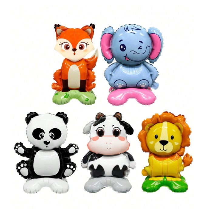 Balon din Folie Metalizata, , Mini Figurine Animalute, Model Vulpe, Tematica Aniversare, 35x61 cm, Ambalaj Individual, Pai Inclus, Umflare cu Aer sau Heliu, Multicolor - imagine 2
