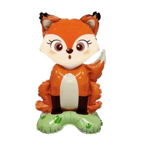 Balon din Folie Metalizata, , Mini Figurine Animalute, Model Vulpe, Tematica Aniversare, 35x61 cm, Ambalaj Individual, Pai Inclus, Umflare cu Aer sau Heliu, Multicolor