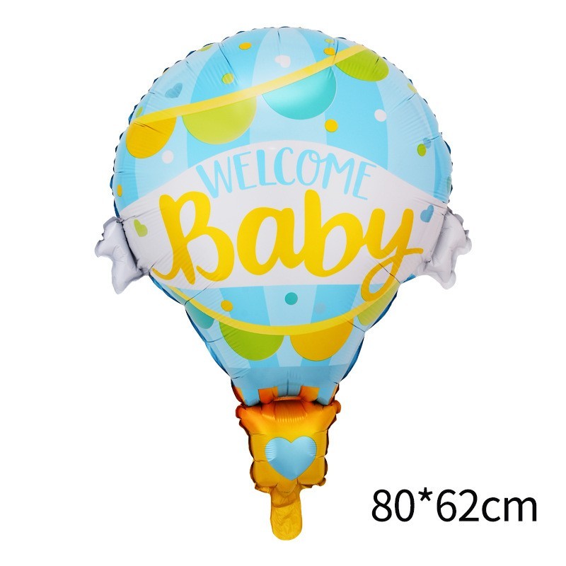 Balon din Folie Metalizata, , Mini Figurine, Model Balon cu Aer Cald Baietel, Tematica Welcome Baby, 80x62 cm, Ambalaj Individual, Pai Inclus, Umflare cu Aer sau Heliu, Albastru - imagine 2
