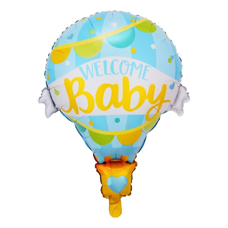 Balon din Folie Metalizata, , Mini Figurine, Model Balon cu Aer Cald Baietel, Tematica Welcome Baby, 80x62 cm, Ambalaj Individual, Pai Inclus, Umflare cu Aer sau Heliu, Albastru