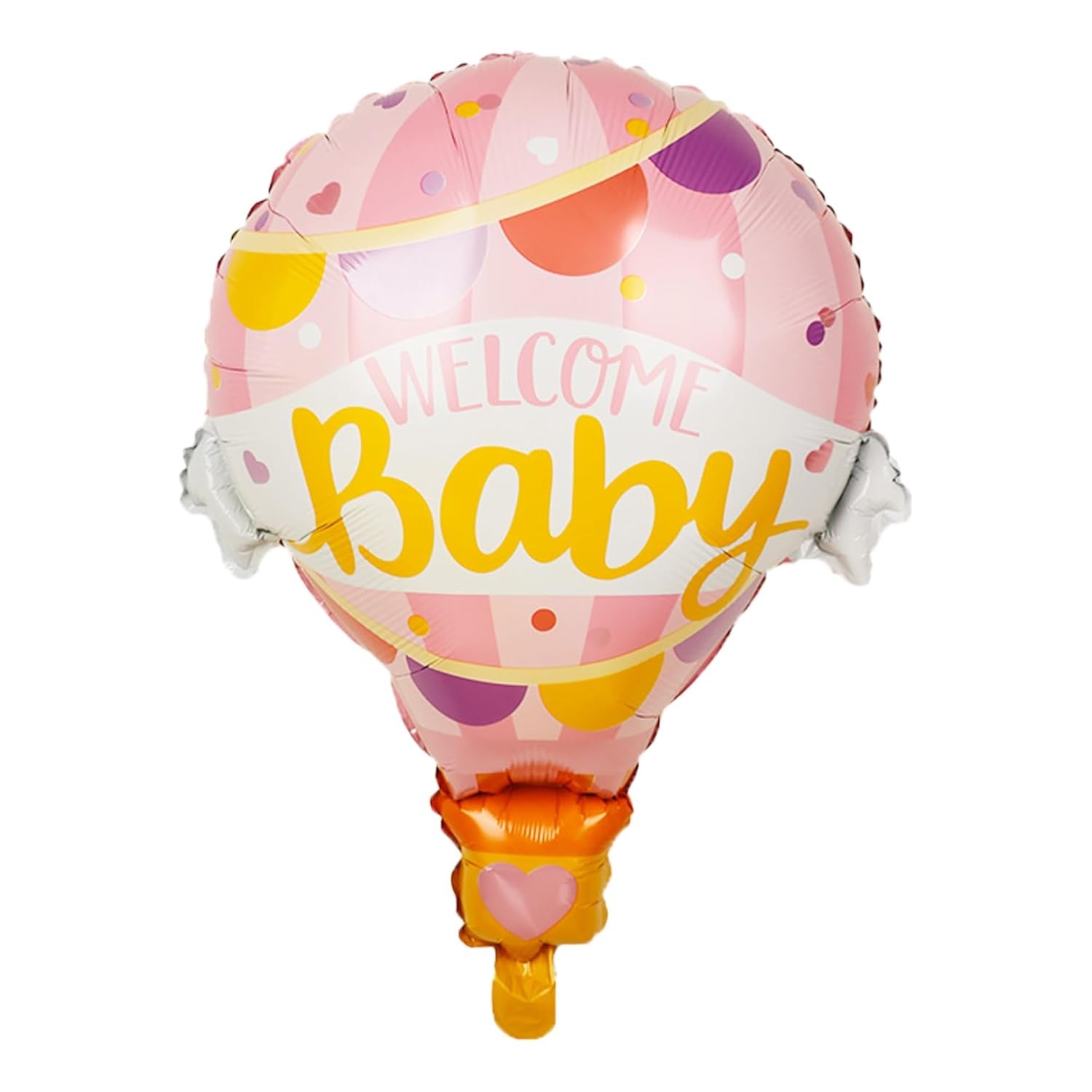 Balon din Folie Metalizata, , Mini Figurine, Model Balon cu Aer Cald Fetita, Tematica Welcome Baby, 80x62 cm, Ambalaj Individual, Pai Inclus, Umflare cu Aer sau Heliu, Roz