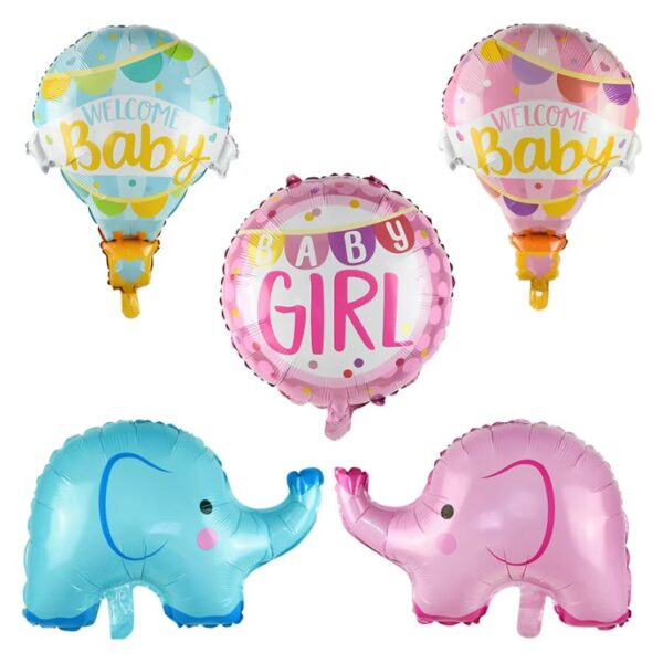 Balon din Folie Metalizata, , Mini Figurine, Model Balon cu Aer Cald Fetita, Tematica Welcome Baby, 80x62 cm, Ambalaj Individual, Pai Inclus, Umflare cu Aer sau Heliu, Roz - imagine 4